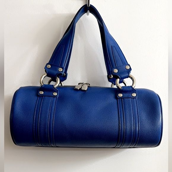 MCM Blue Leather Logo Boston Bag 12” x 7” Excellent Condition!! - Picture 9 of 12